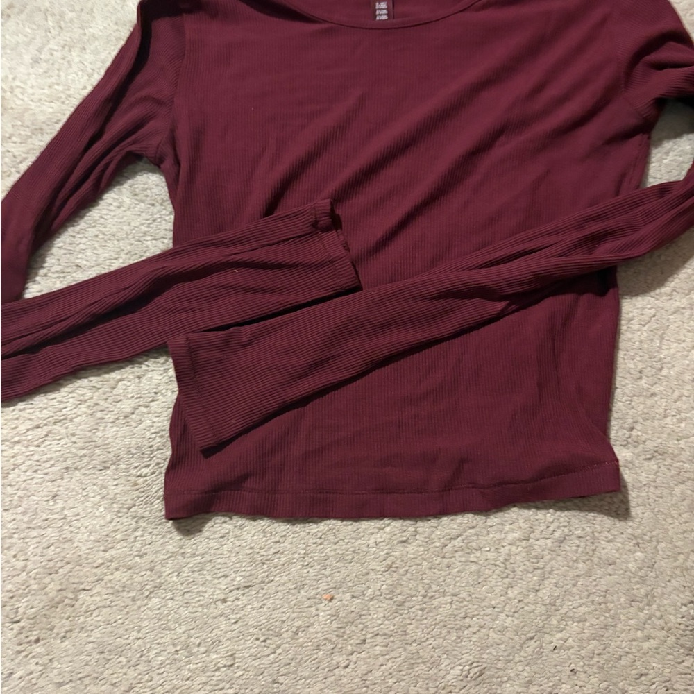 Skims Ribbed Long-Sleeve Top - Burgundy size medium